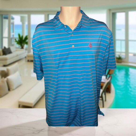 Peter Millar Summer Comfort Blue Stripped Golf Polo Size Large #13 - Picture 1 of 6